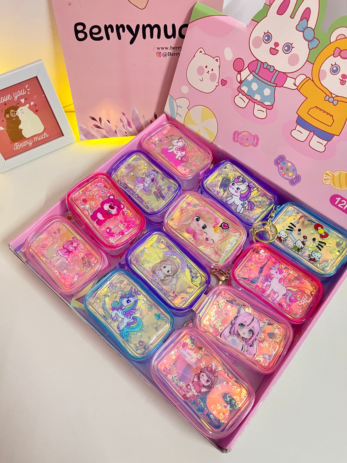 Holographic Floating Glitter Mini Pouch Keychain - Box