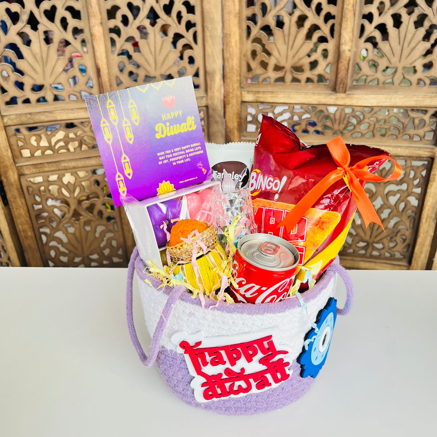 Happy Diwali Evil Eye Jute Basket Hamper
