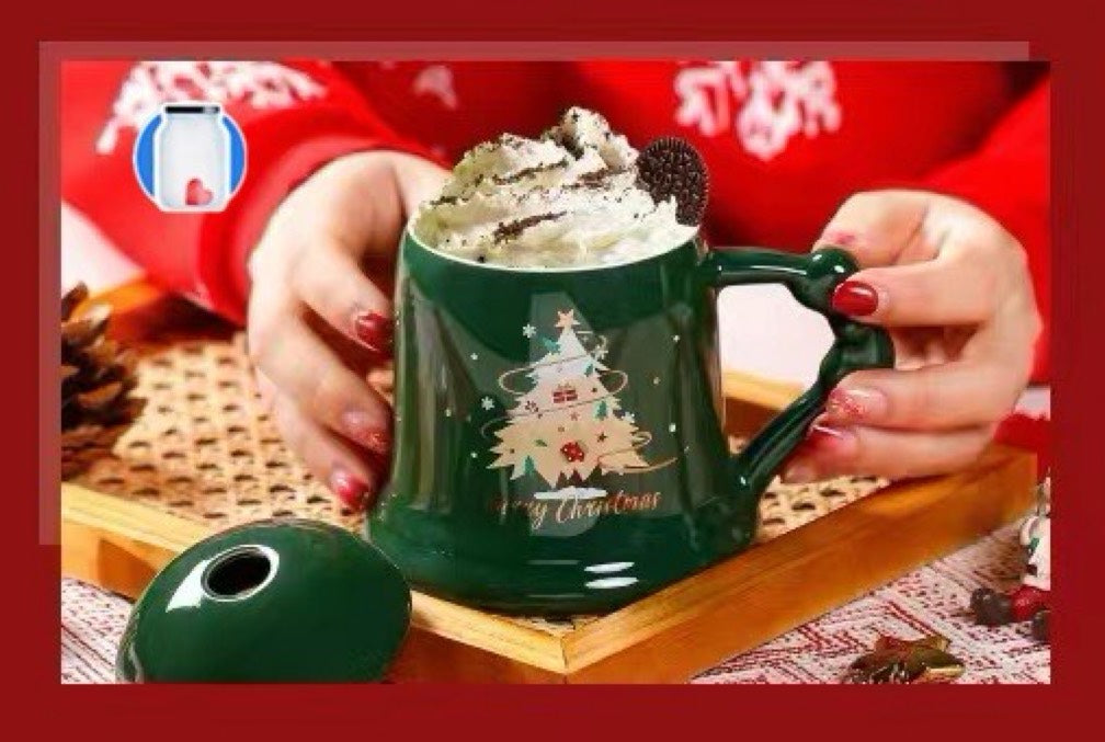 Xmas Tree Gift Ceramic Mug with Star Spoon