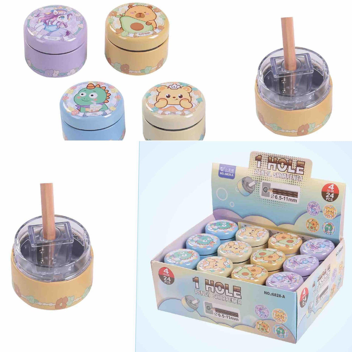 Round Theme Metal Tin Dual Hole Sharpener