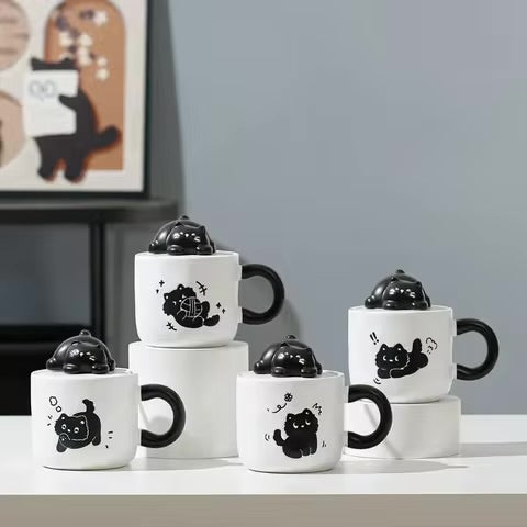 3D Cat Lid Ceramic Mug