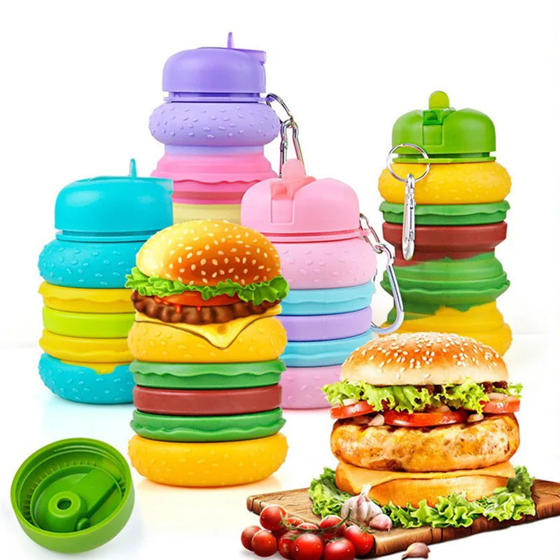 Burger Squishy Bottle/Silicone Fun Collapsible Water Bottle