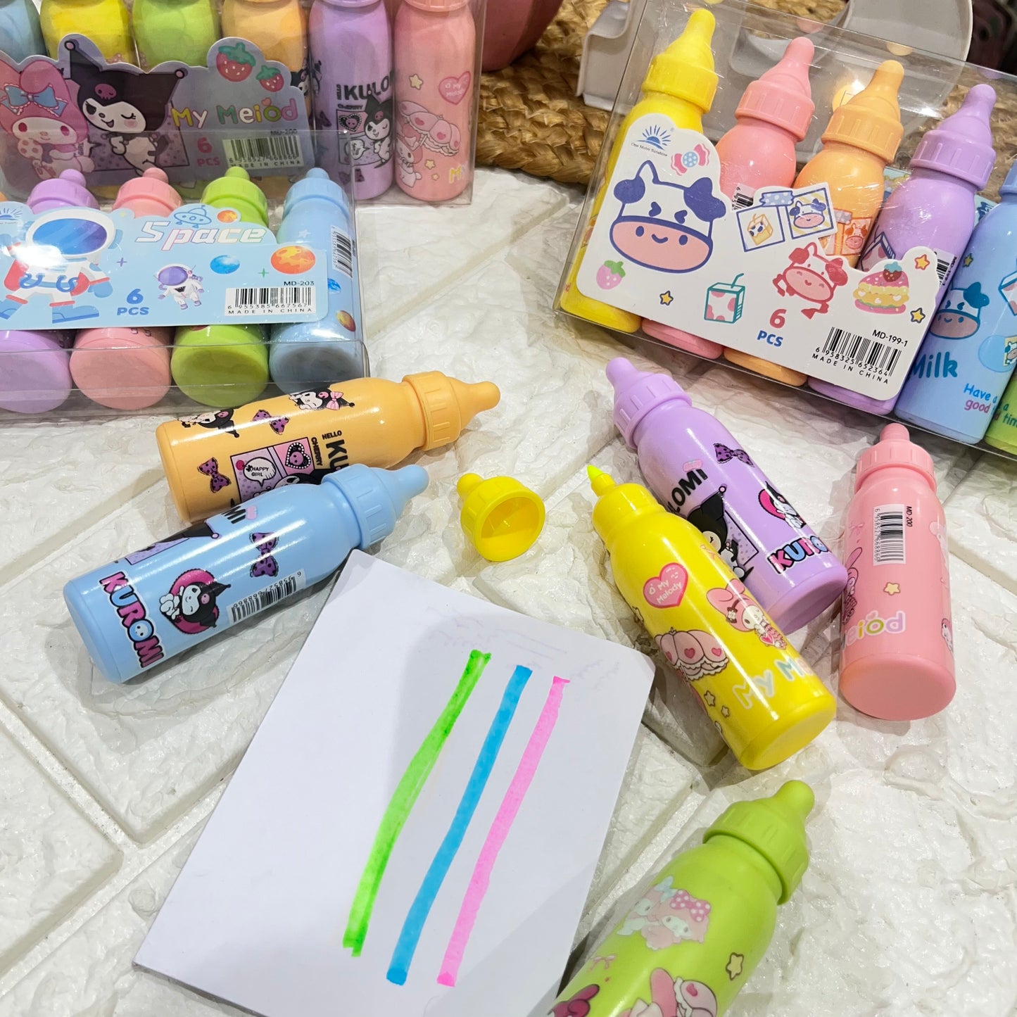 Kawaii Milk Highlighters Set (Pack of 6 Pcs)