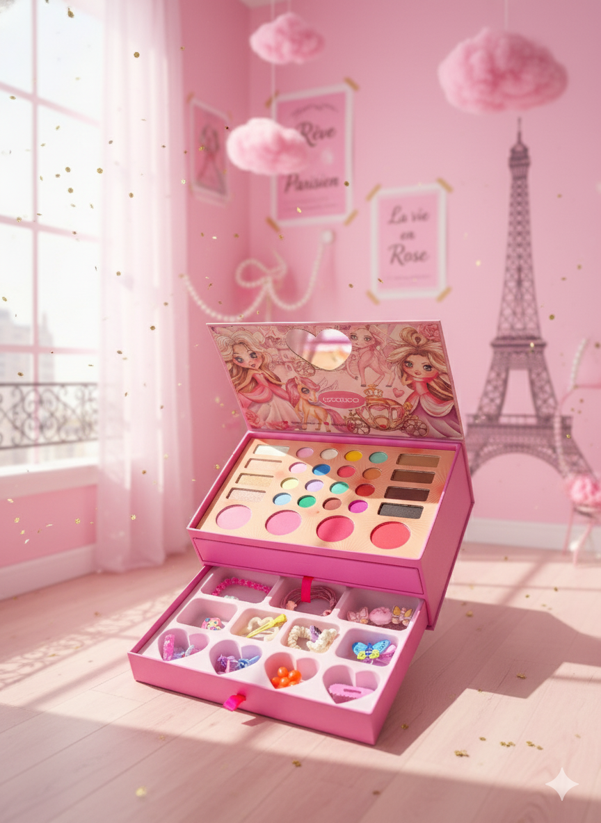 Princess Beauty Makeup Box with 2 Pull Out Drawers | Kid's Makeup Book/Combo