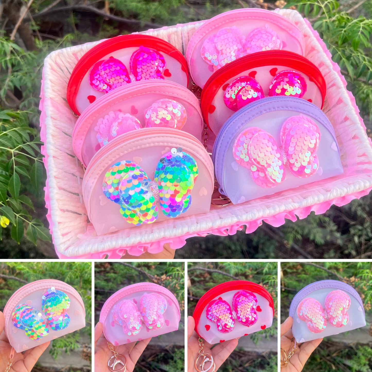 Sequin Butterfly Wallet Keychain