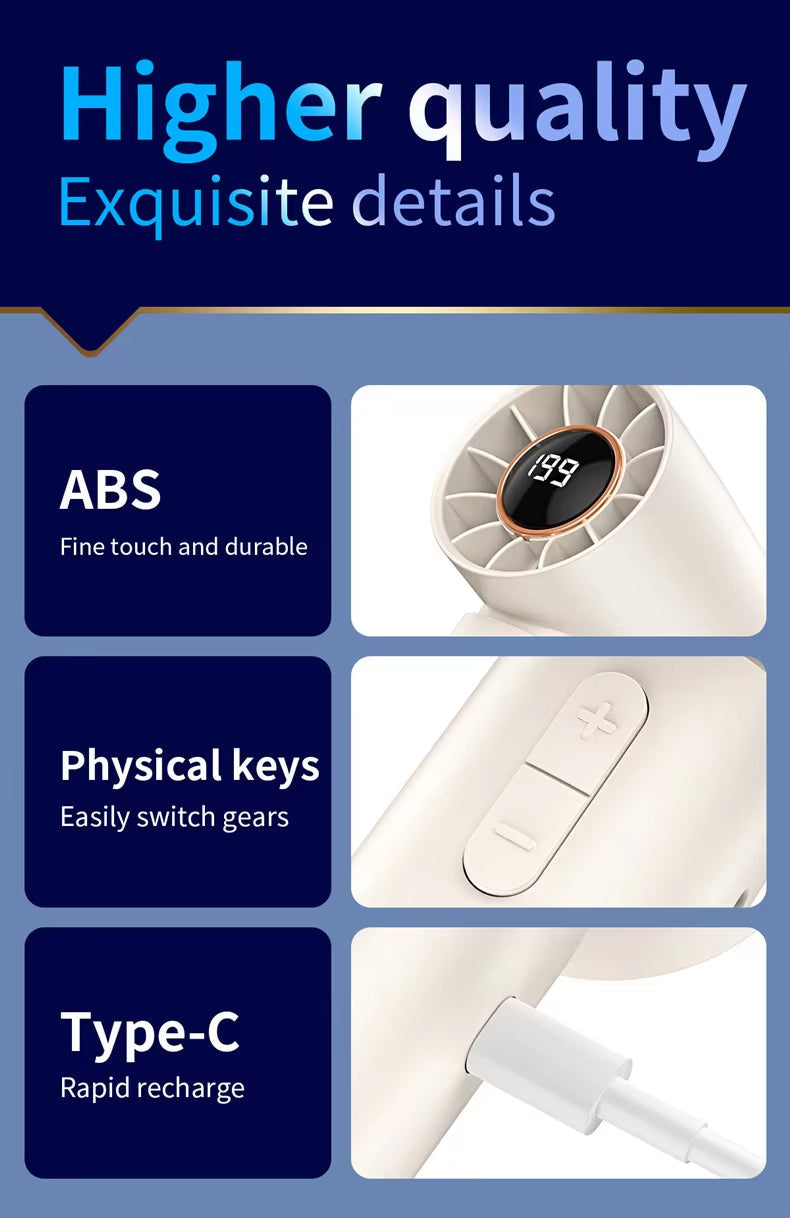 Turbo Powerful Portable USB Rechargeable Hand Fan | Super Speed + LED Display