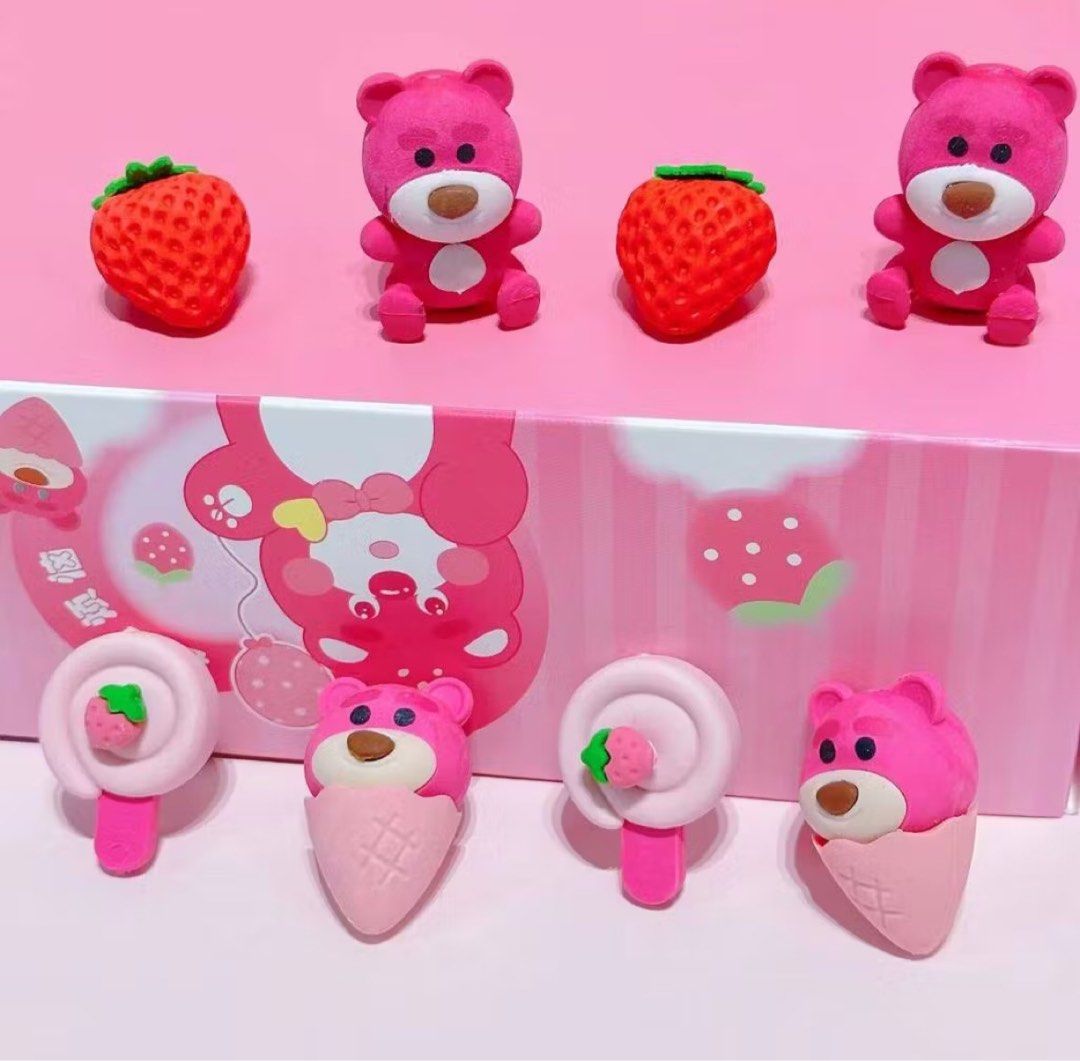 Strawberry Bear Erasers Pack - 4 Pcs