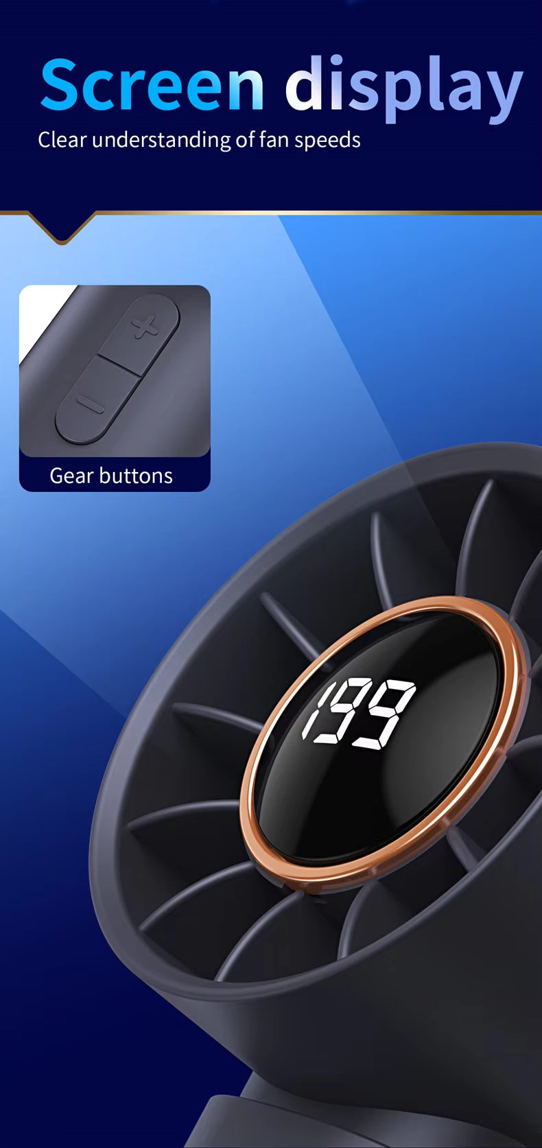 Turbo Powerful Portable USB Rechargeable Hand Fan | Super Speed + LED Display