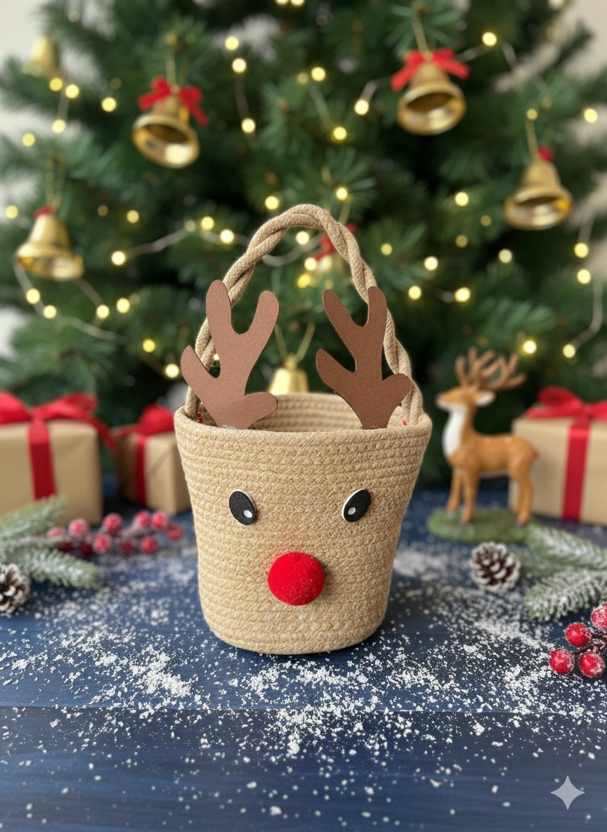 Christmas Deer Jute Basket