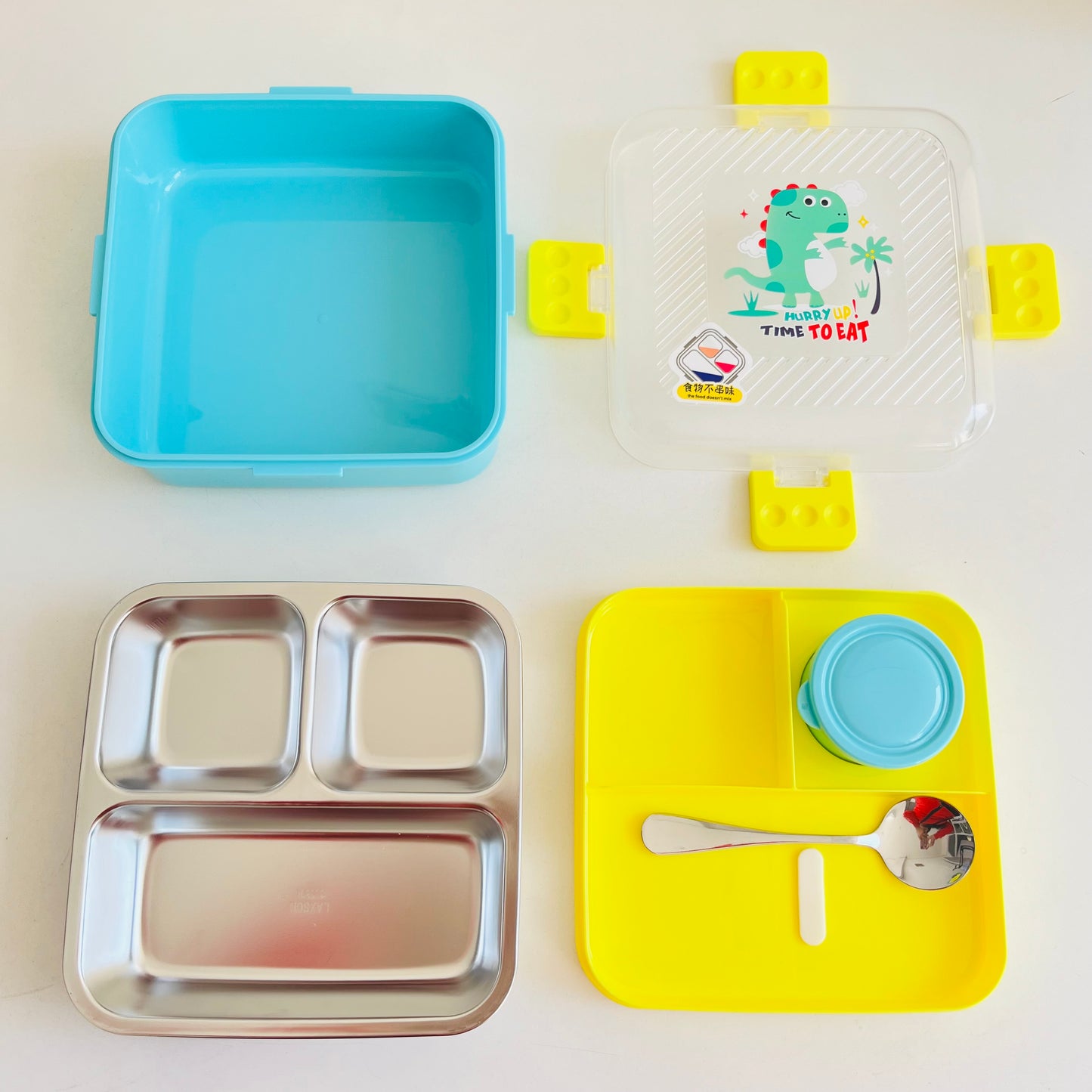 Time To Eat 2 Layer Stainless Steel Lunch Box|3 Compartments Bento Box with Spoon/Bowl