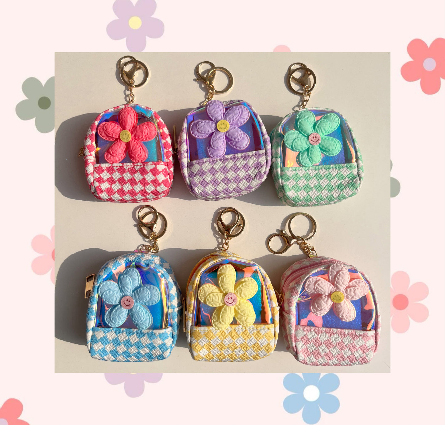 Holographic Flower Mini Bag Keychain