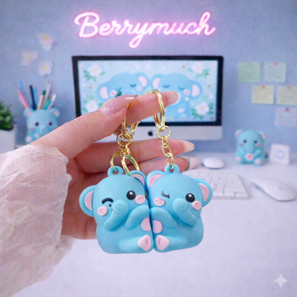 Baby Elephant Magnetic Keychains Set