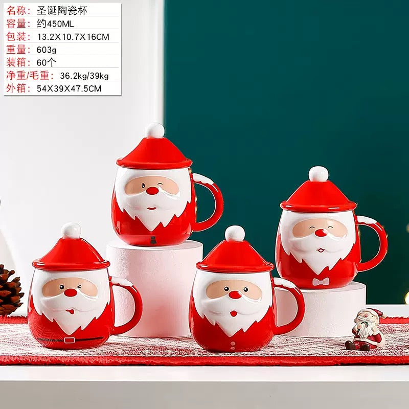 Little Santa Christmas Ceramic Mug with Lid & Spoon