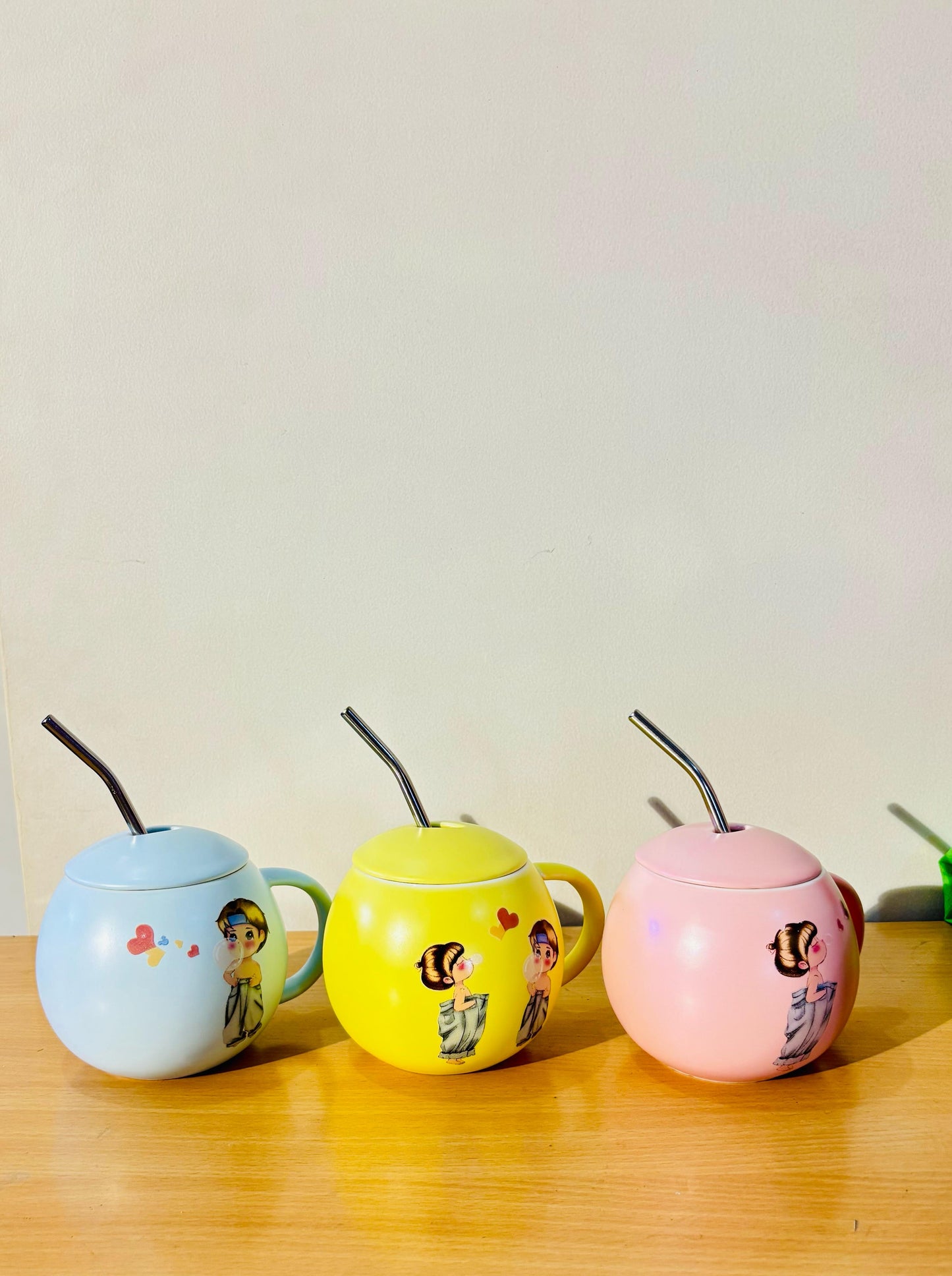 Cute Bubble Pastel Ceramic Mug with Straw