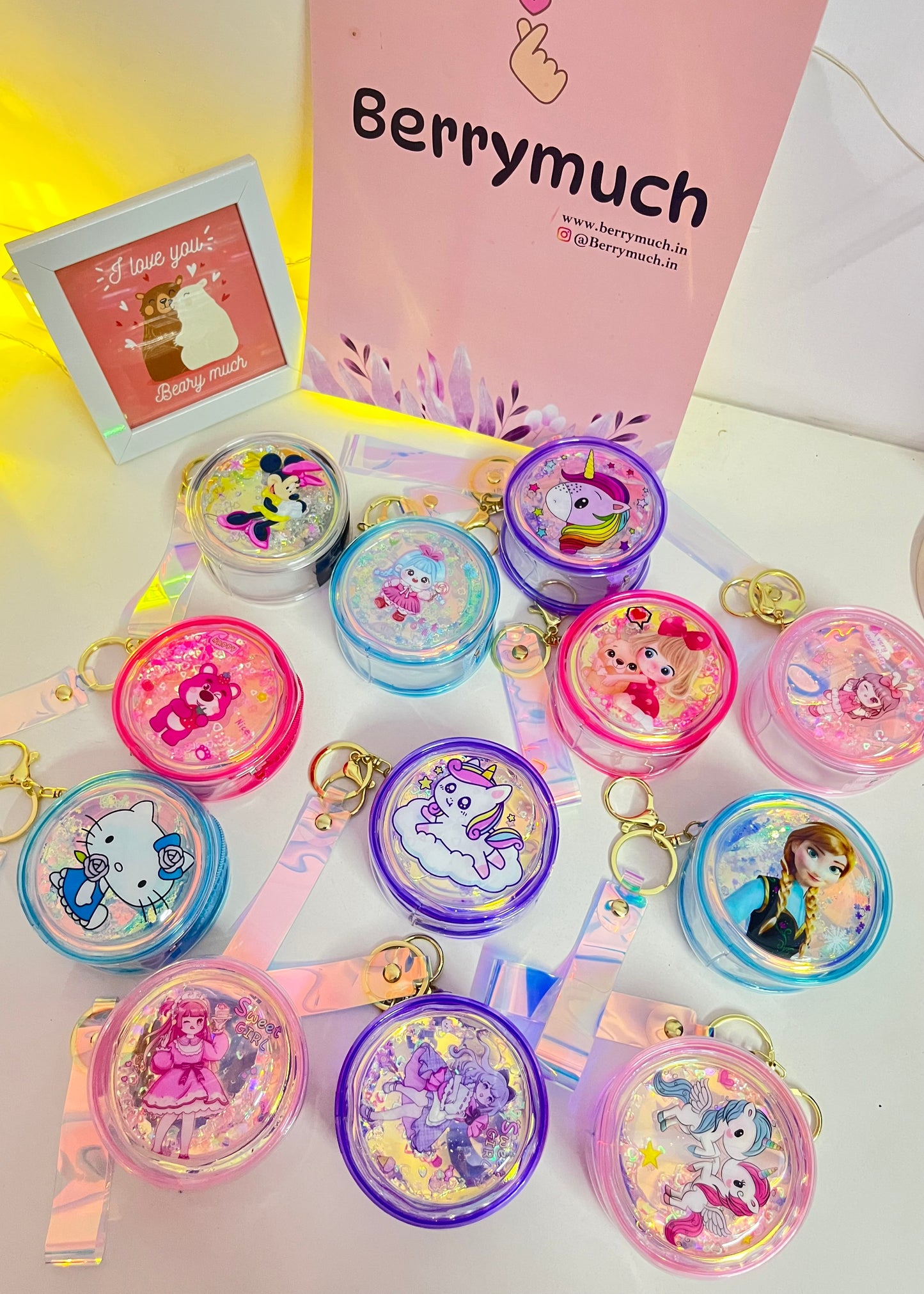 Holographic Floating Glitter Mini Pouch Keychain - Round
