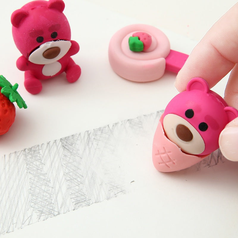 Strawberry Bear Erasers Pack - 4 Pcs