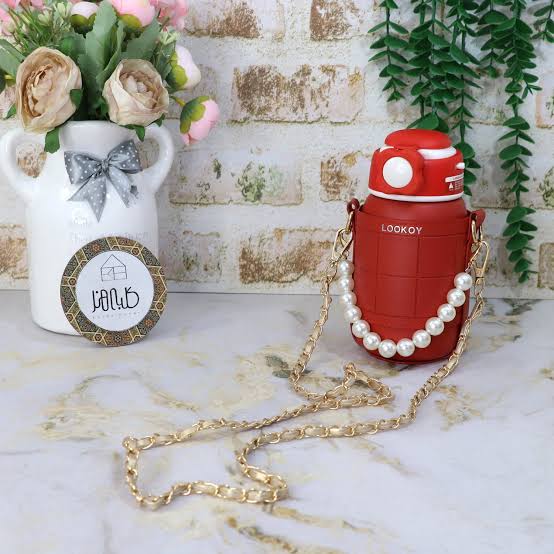 Premium Insulated Steel Bottle with Pearl & Metal Sling Chain