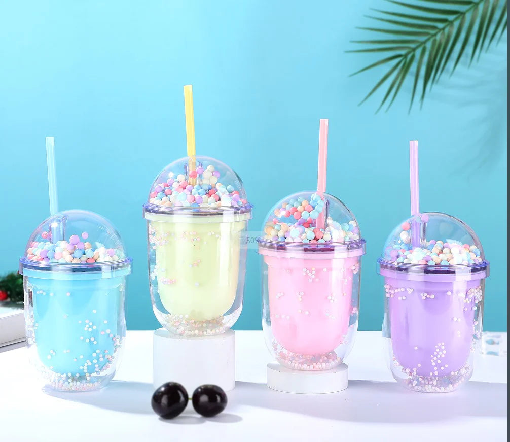 Rainbow Confetti Bubble Sipper With Straw