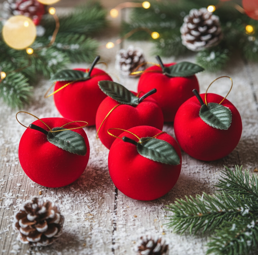 XMAS Decor Apple Ornaments Set - 6Pcs