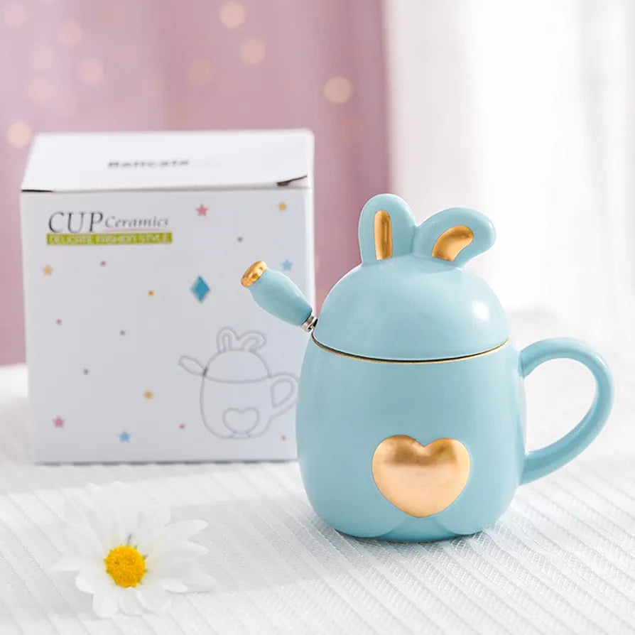 Cute Bunny Lid Ceramic Mug