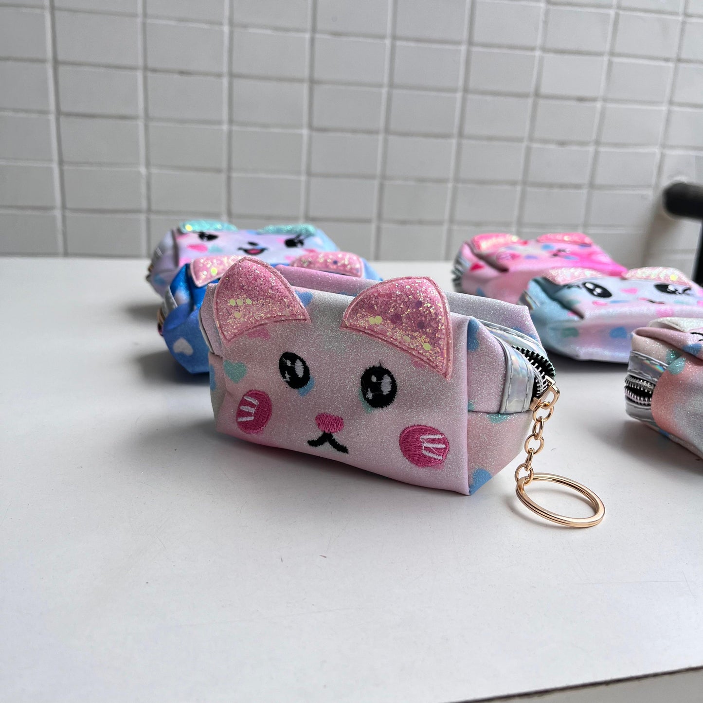 Cat Glittery Pouch Keychain