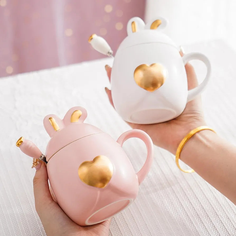 Cute Bunny Lid Ceramic Mug