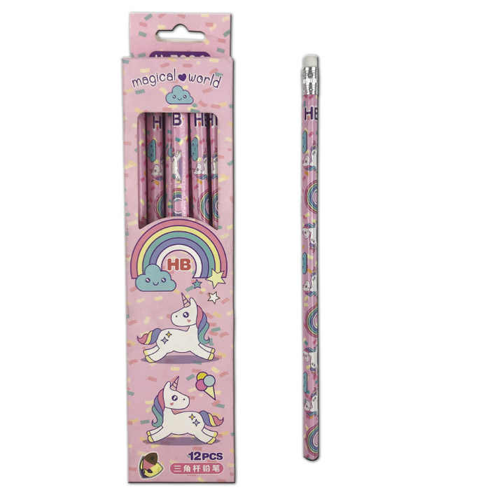 Magical Unicorn Triangle HB Pencil Set – 12 Pcs