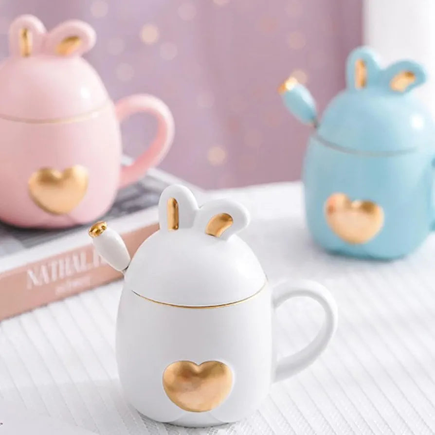 Cute Bunny Lid Ceramic Mug