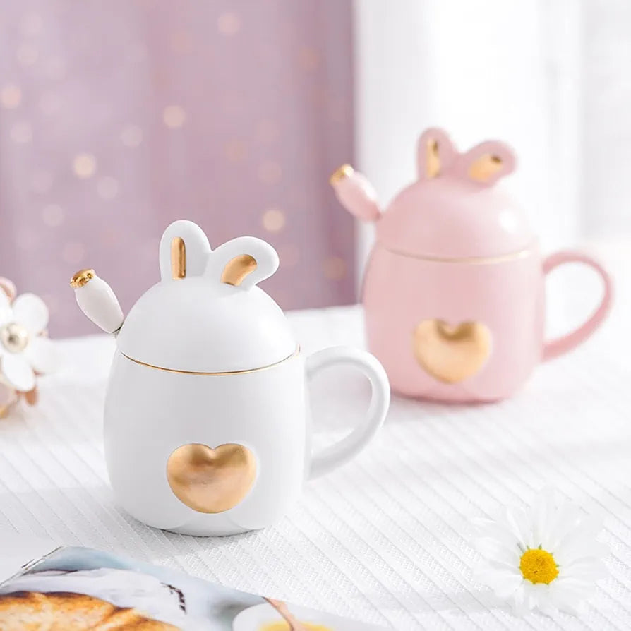Cute Bunny Lid Ceramic Mug