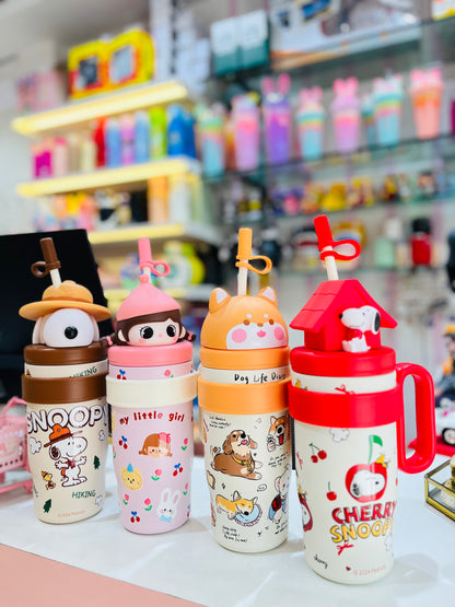 Cute 3D-Figures Insulated Tumbler with Straw