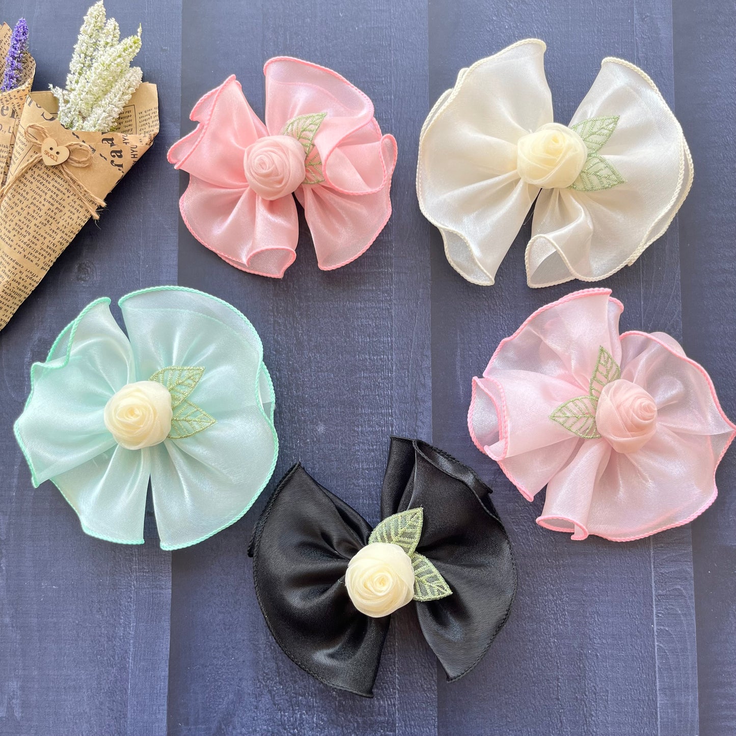Rose Ruffle Bow Clips