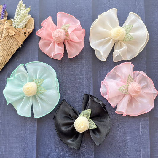 Rose Ruffle Bow Clips