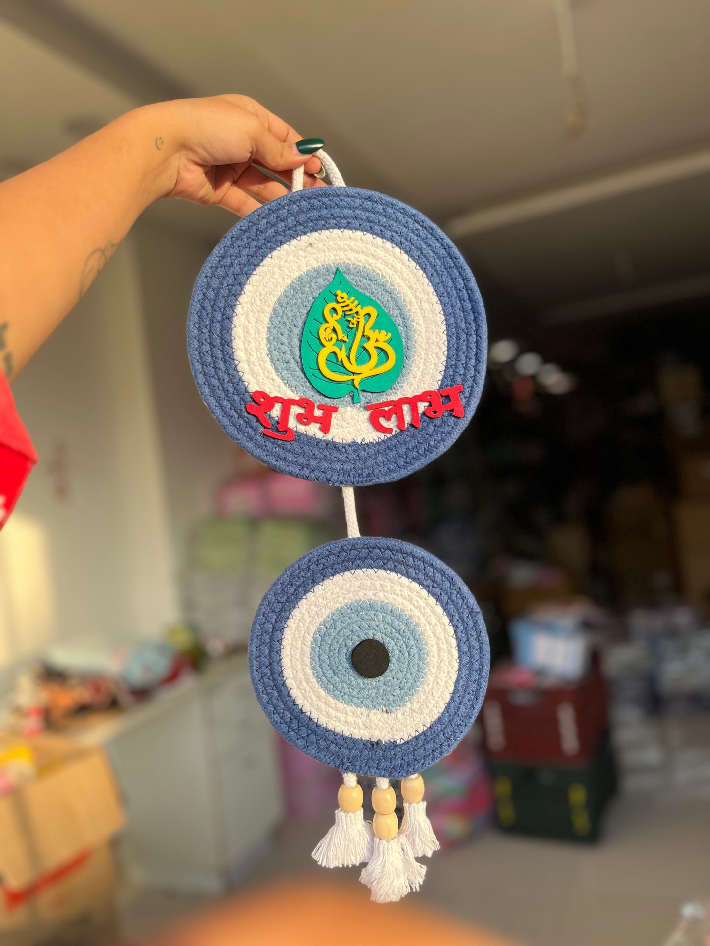 Shubh Labh Evil Eye Jute Wall Hanging