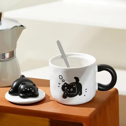 3D Cat Lid Ceramic Mug