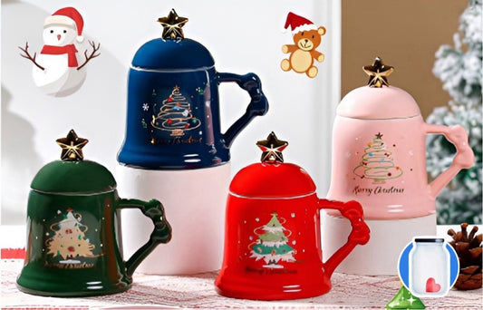 Xmas Tree Gift Ceramic Mug with Star Spoon