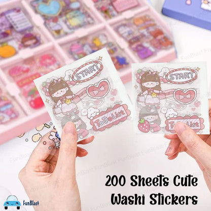 Cute Kawaii Stickers Pack|200 Pcs of Cute Washi Stickers for Journaling/Decorating/DIY