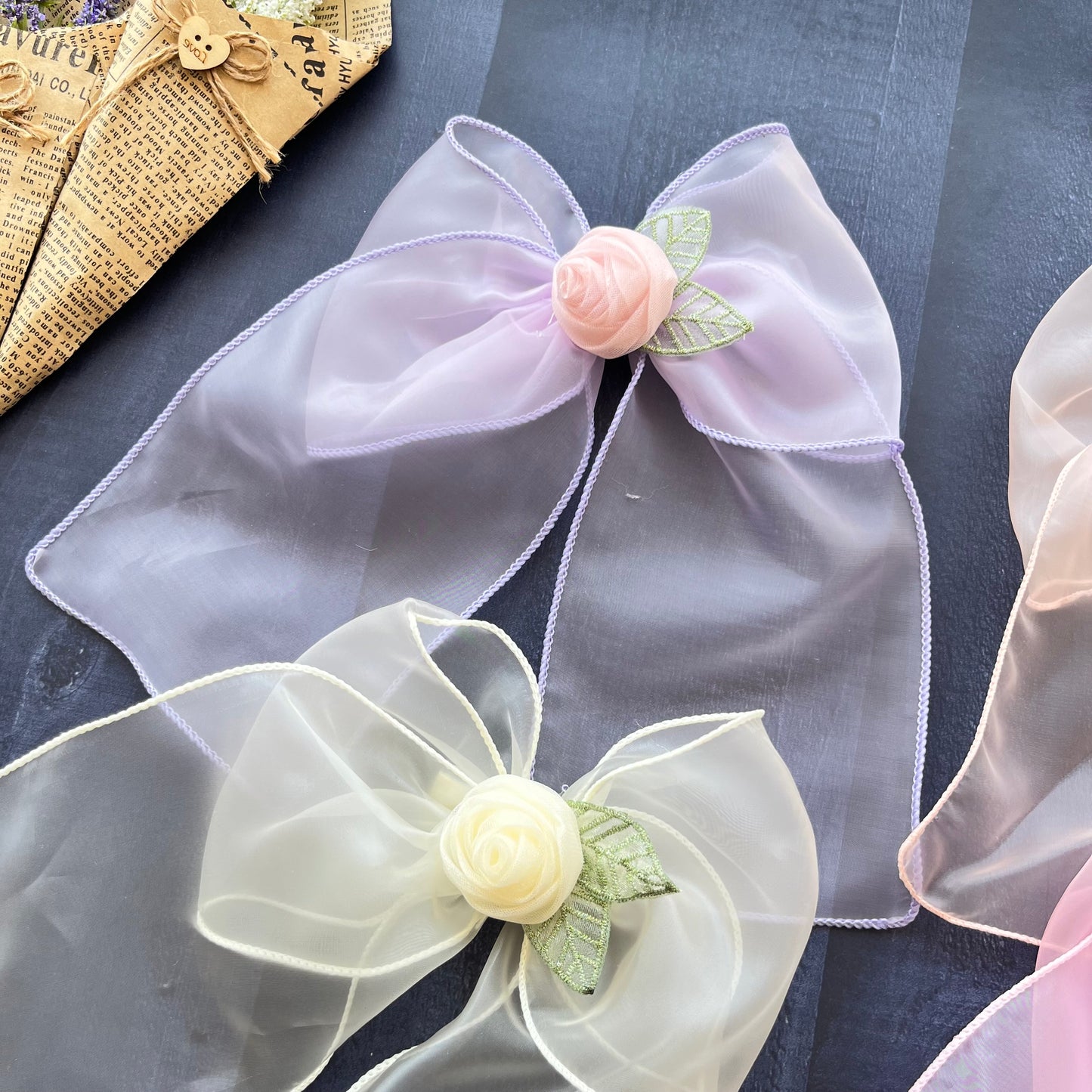 Korean Rose Bow Clips