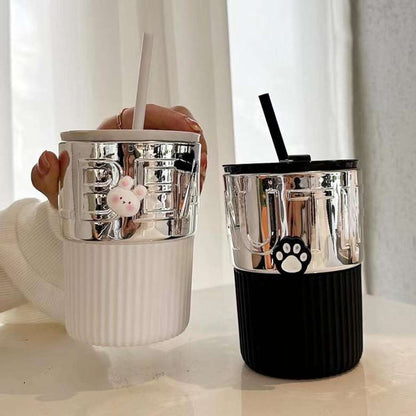 Beautiful Metallic Coffee Mug with Straw