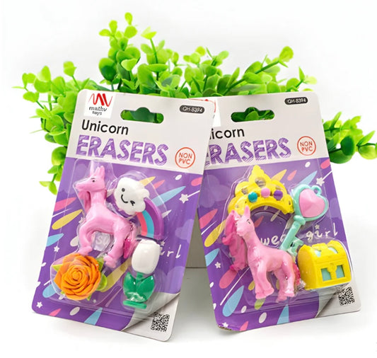 Unicorn Theme Erasers Set
