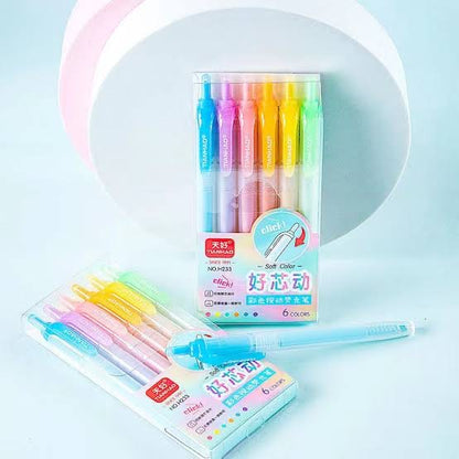 Pastel Color Click Highlighter Pens (Set of 6 Pens)