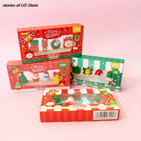 Merry Christmas Theme Erasers Pack - 4 Pcs