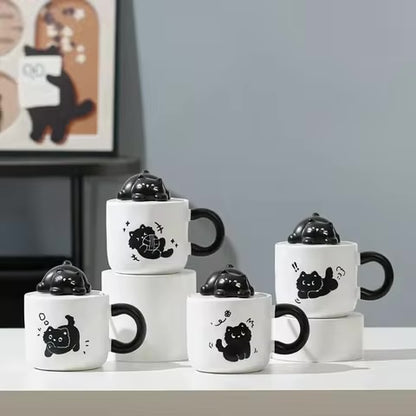 3D Cat Lid Ceramic Mug
