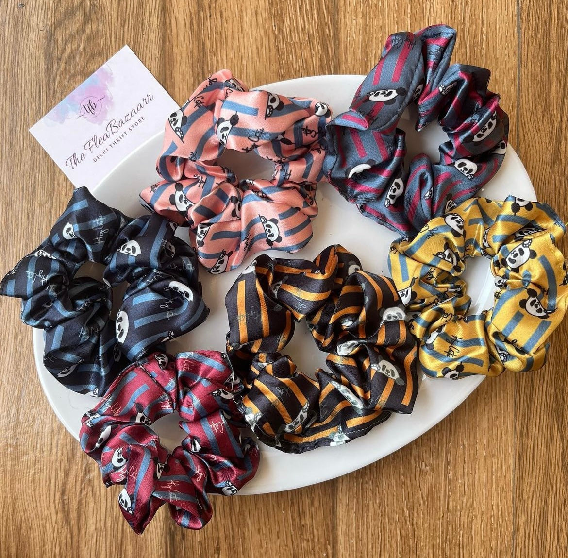 Cute Panda Satin Scrunchies (Set of 2 Pcs)