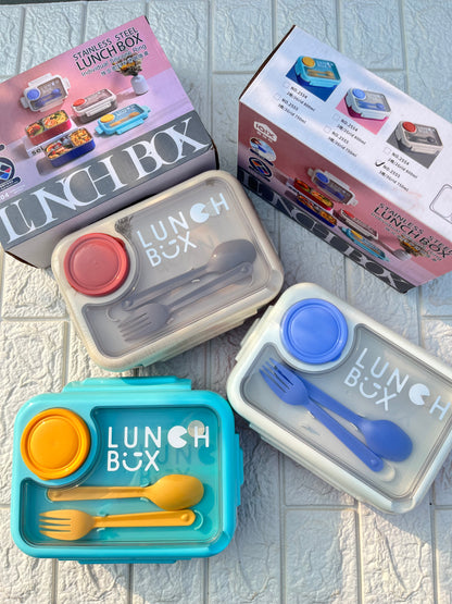 Stainless Steel Lunch Box with attached Container & Cutlery/Insulated Lunch Box