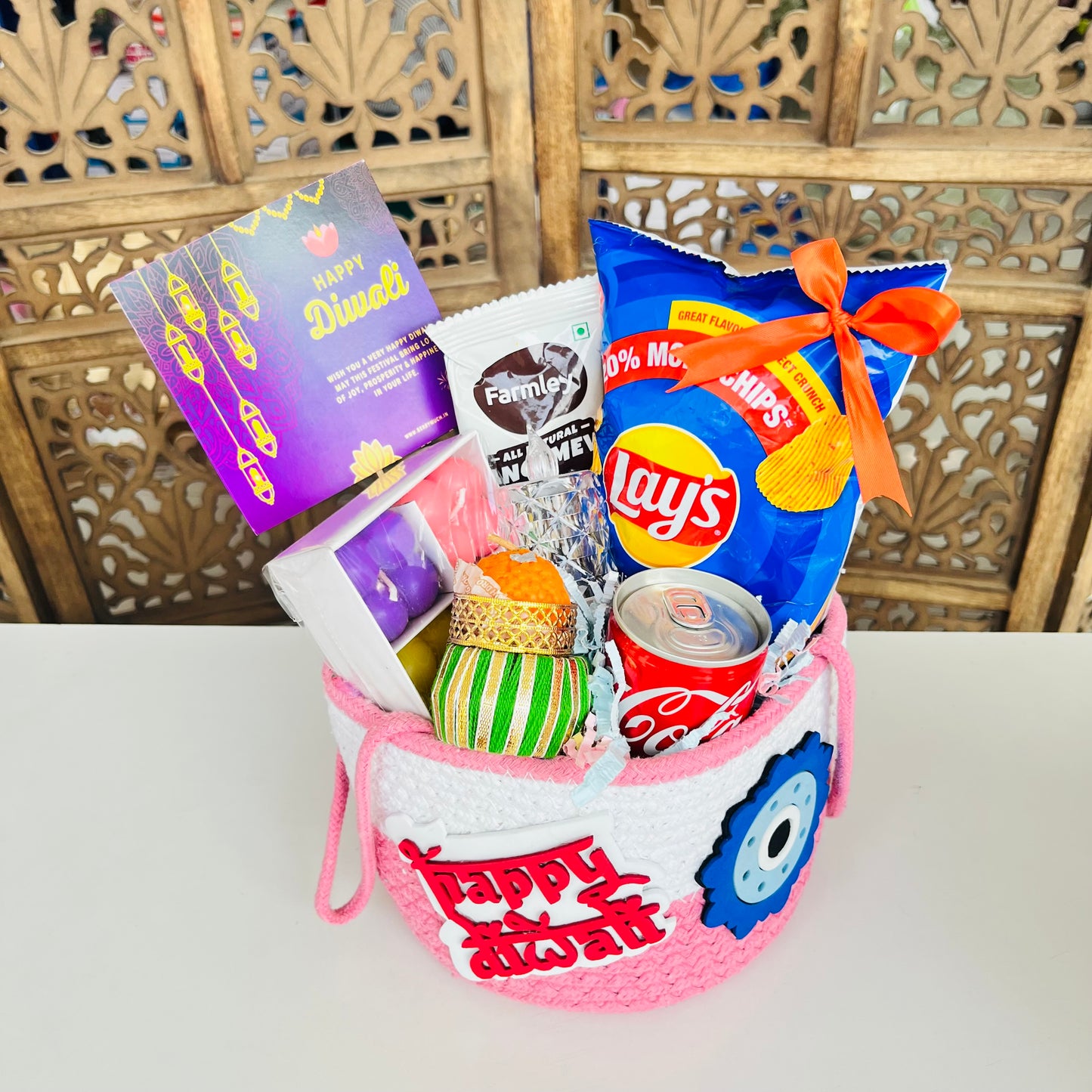 Happy Diwali Evil Eye Jute Basket Hamper