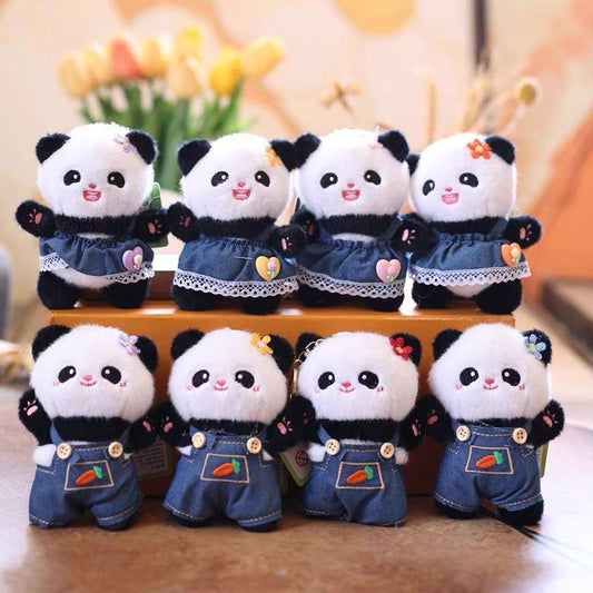 Denim Dress Panda Plushie Keychain