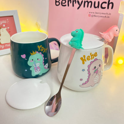 Cute Dino Mug with Lid & Spoon