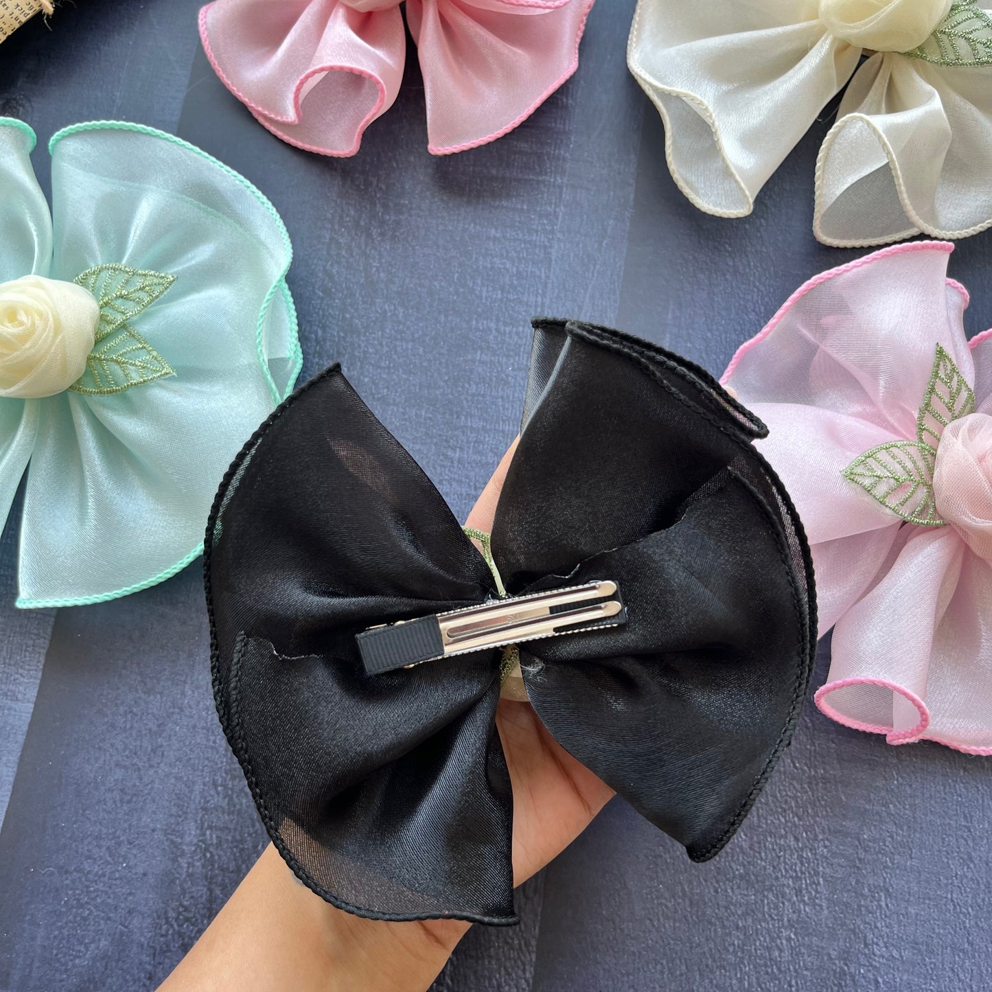 Rose Ruffle Bow Clips