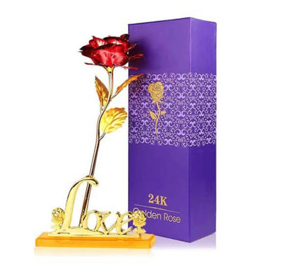 24k Gold Red Rose with Stand