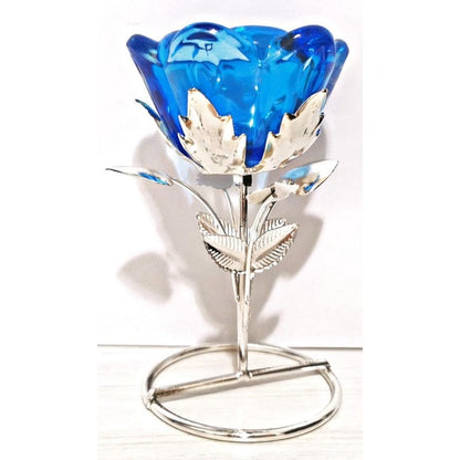 Silver Rose Candle Stand/Tea Light Holder Showpiece with Candle